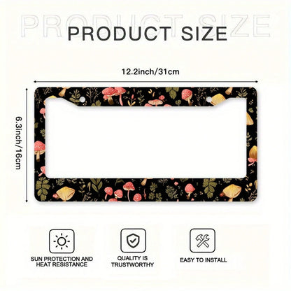 A Vintage Aluminum License Plate Frame, Featuring A Cute Mushroom And Leaf Design, Compatible With American And Many International Car Models, Comes With Mounting Screws- Perfect For Thanksgiving-The