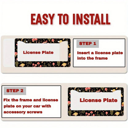 A Vintage Aluminum License Plate Frame, Featuring A Cute Mushroom And Leaf Design, Compatible With American And Many International Car Models, Comes With Mounting Screws- Perfect For Thanksgiving-The