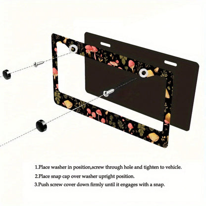 A Vintage Aluminum License Plate Frame, Featuring A Cute Mushroom And Leaf Design, Compatible With American And Many International Car Models, Comes With Mounting Screws- Perfect For Thanksgiving-The