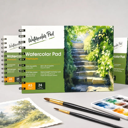 A5 Watercolor Pad 24 Sheets| No Paper Shavings Thick Paper| Spiral Bound Watercolor Sketchbook| Back To School Art Supplies