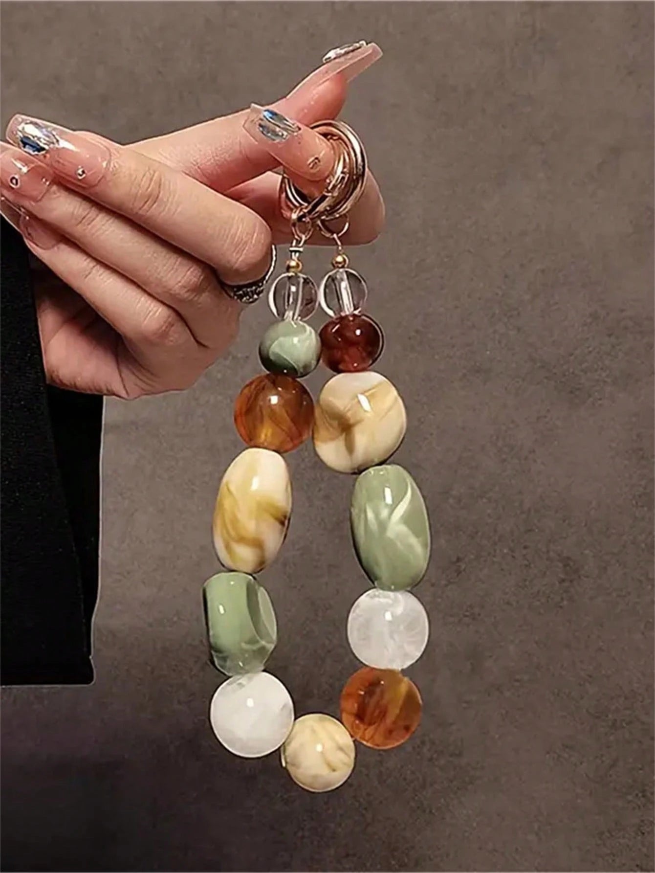 Acrylic Beaded Phone Charm Lanyard, Oval Alien Design Retro Korean Fashion Phone Strap, Keychain, Bag, Earphone Pendant Accessories