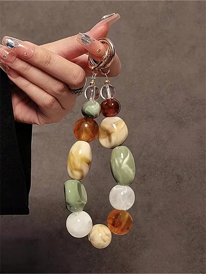 Acrylic Beaded Phone Charm Lanyard, Oval Alien Design Retro Korean Fashion Phone Strap, Keychain, Bag, Earphone Pendant Accessories