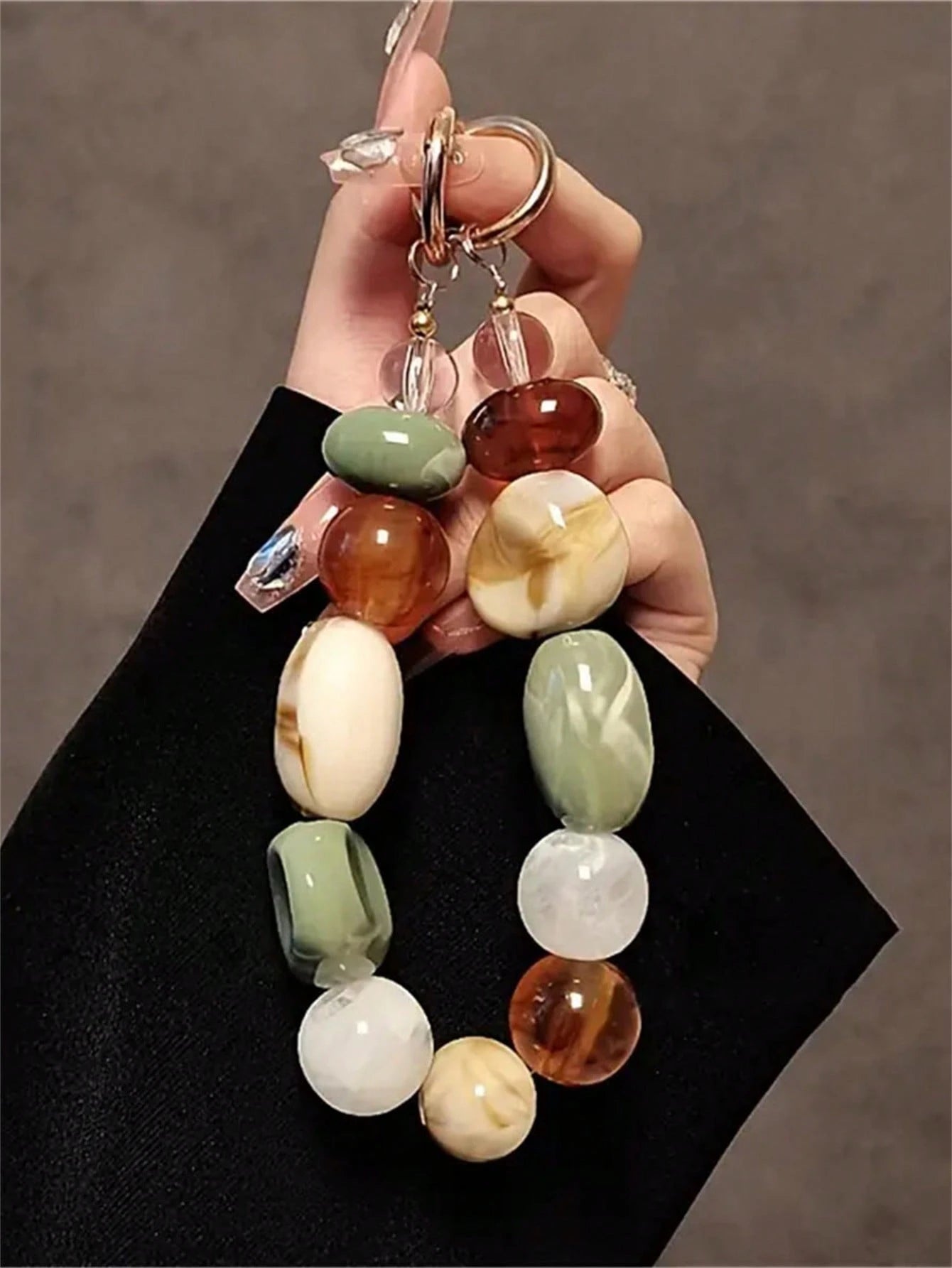 Acrylic Beaded Phone Charm Lanyard, Oval Alien Design Retro Korean Fashion Phone Strap, Keychain, Bag, Earphone Pendant Accessories