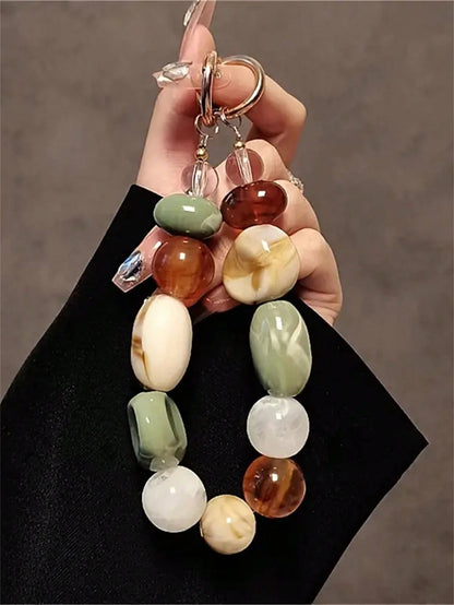 Acrylic Beaded Phone Charm Lanyard, Oval Alien Design Retro Korean Fashion Phone Strap, Keychain, Bag, Earphone Pendant Accessories