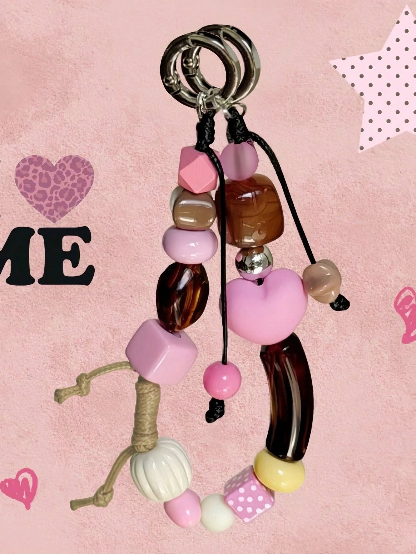 Acrylic Beaded Phone Charm Lanyard, Oval Alien Design Retro Korean Fashion Phone Strap, Keychain, Bag, Earphone Pendant Accessories