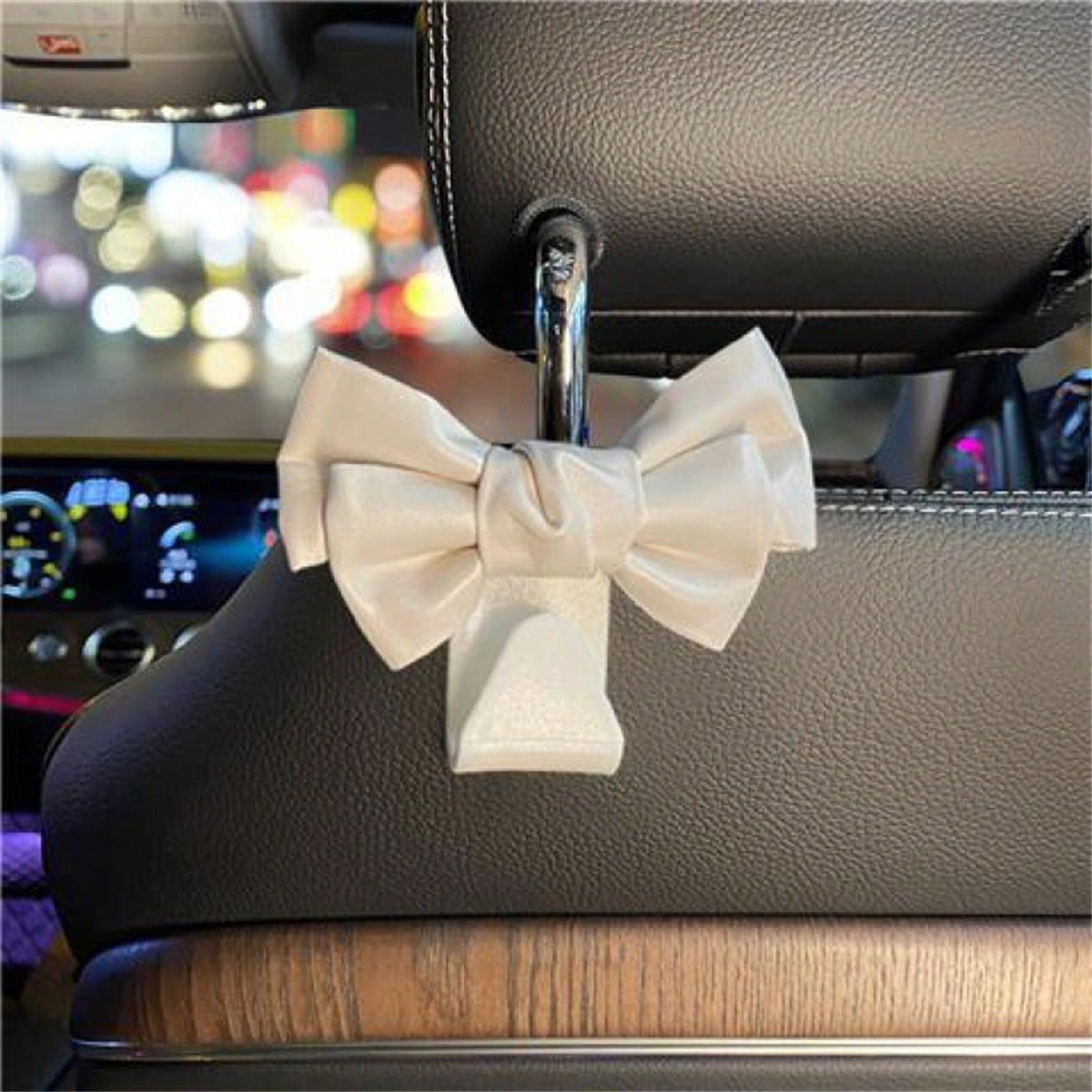 AD High-End Leather Bowknot Multi-Function Car Seat Back Hook, Hanging Organizer