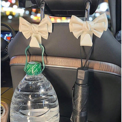 AD High-End Leather Bowknot Multi-Function Car Seat Back Hook, Hanging Organizer