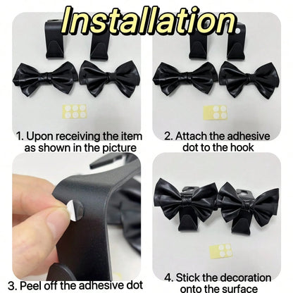 AD High-End Leather Bowknot Multi-Function Car Seat Back Hook, Hanging Organizer