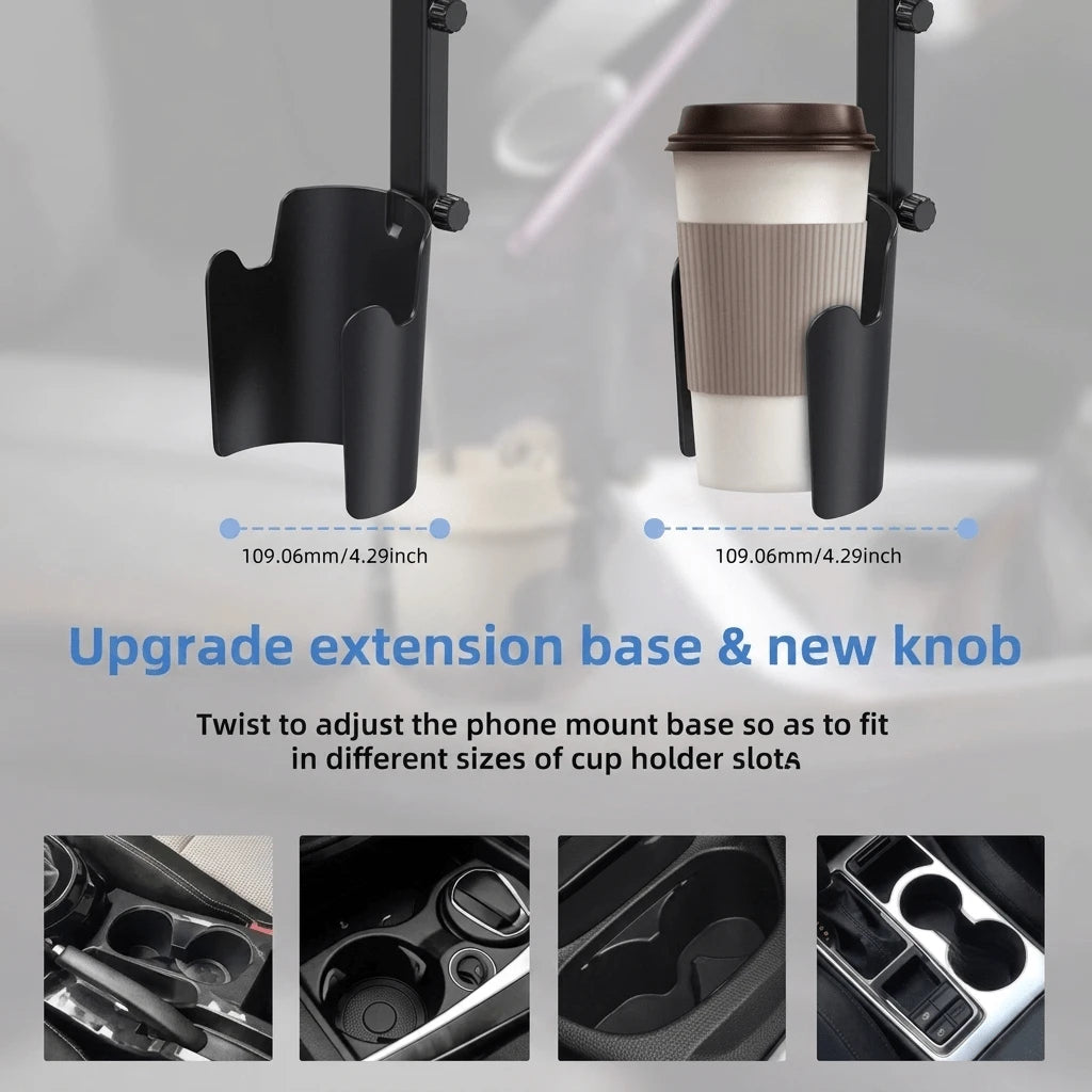 Adjustable Magnetic Cup Holder Phone Mount – MagSafe Compatible, Extendable Base, Long Arm Telescopic Car Mount, Includes Metal Ring, Compatible With Apple And Android Smartphones