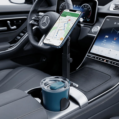 Adjustable Magnetic Cup Holder Phone Mount – MagSafe Compatible, Extendable Base, Long Arm Telescopic Car Mount, Includes Metal Ring, Compatible With Apple And Android Smartphones