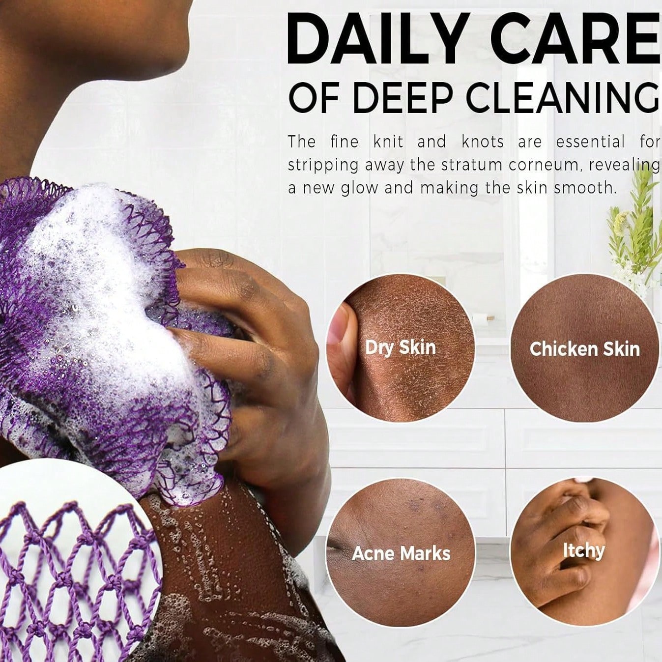 African Net Sponge, Authentic Exfoliating Bath Sponge For Deep Cleansing, Long-Lasting Body Scrub, Shower & Bath Accessories For Women & Men, Body Scrubber & Exfoliating Bath Sponge For Dead Skin Remo
