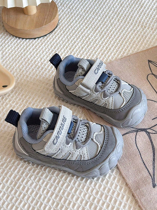 All-Season Kids Colorblock Mesh Hiking Shoes, Unisex Baby Hook & Loop Casual Sports Shoes, Soft Sole Non-Slip Outdoor Children's Shoes