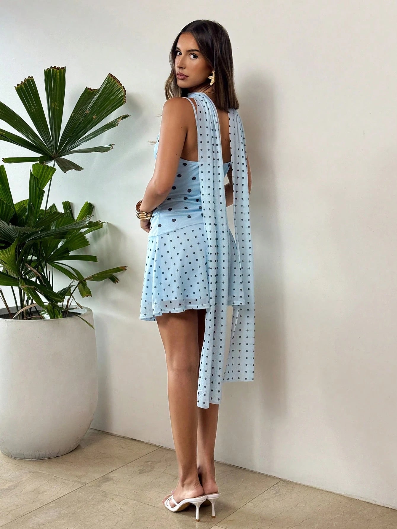 Aloruh Women's Elegant Blue Polka Dot Summer Dress, Retro Date Party Outfits,Wedding Guest Dresses For Women,Greece Vacation Spring Clothes