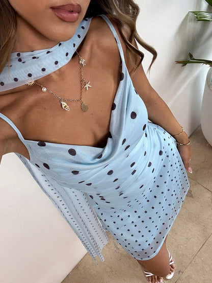 Aloruh Women's Elegant Blue Polka Dot Summer Dress, Retro Date Party Outfits,Wedding Guest Dresses For Women,Greece Vacation Spring Clothes