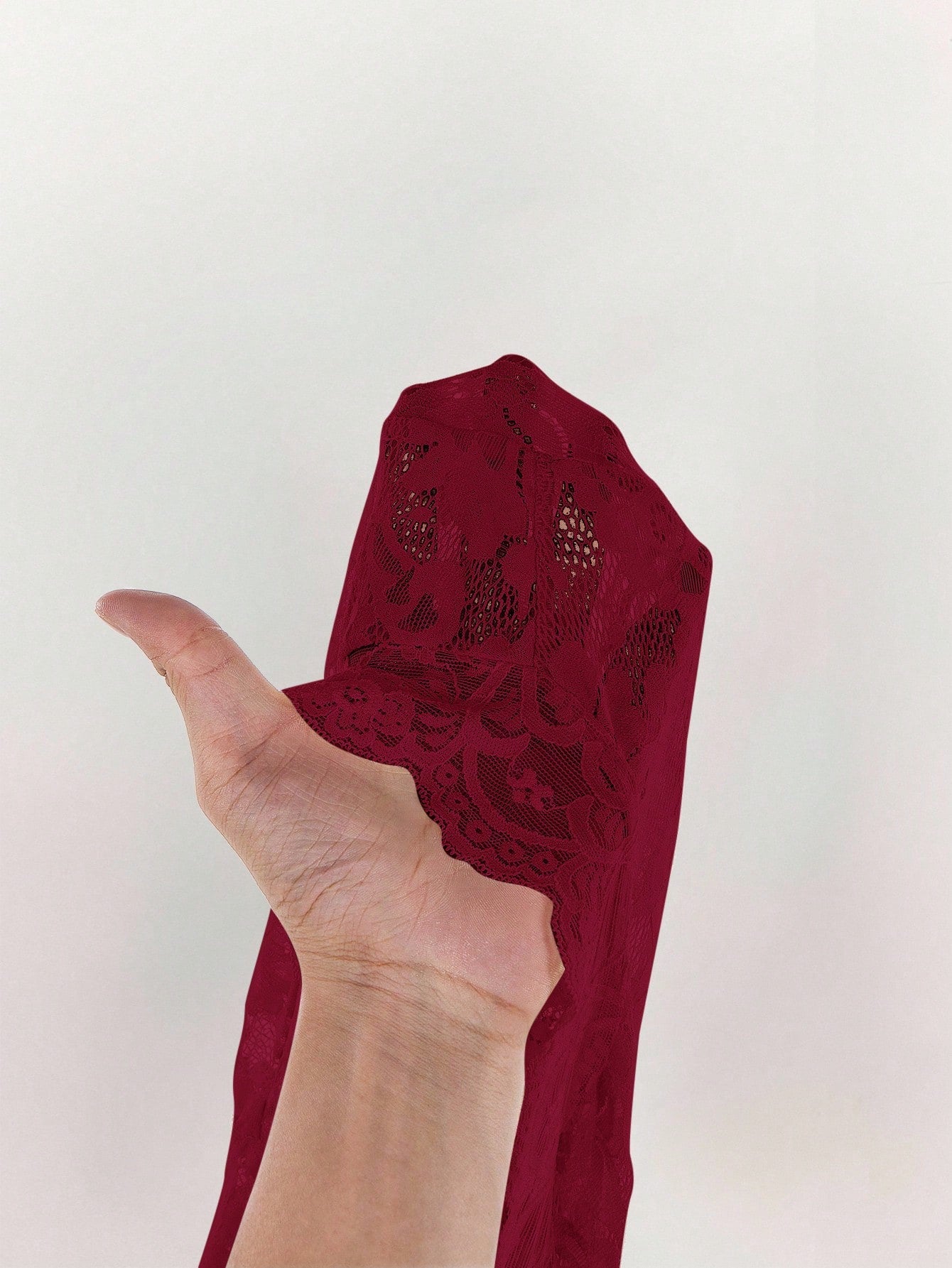 Amplova Deep V Neck Burgundy Mini Dress With All Over Lace And Long Flare Sleeves,Party Dress