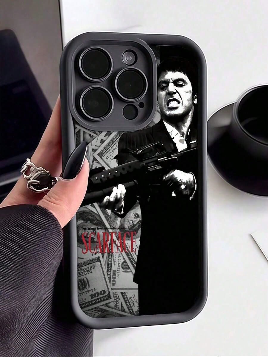 Anime 1pc Black Dollar Bill Gangster Graphic Full Coverage TPU Shockproof Phone Case Compatible With Apple 16, 15, 14, 13, 12, 11 Pro Max And Series