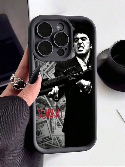 Anime 1pc Black Dollar Bill Gangster Graphic Full Coverage TPU Shockproof Phone Case Compatible With Apple 16, 15, 14, 13, 12, 11 Pro Max And Series