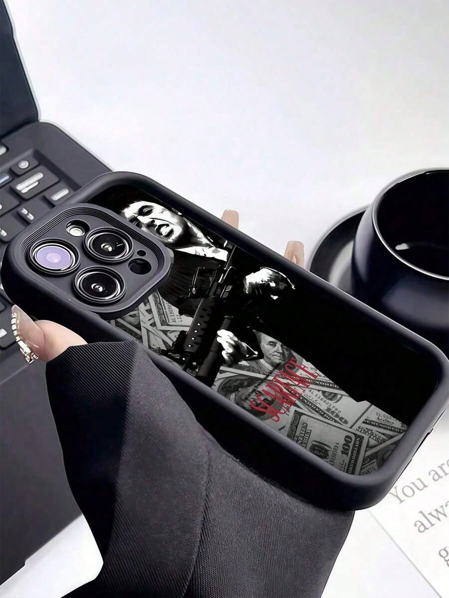 Anime 1pc Black Dollar Bill Gangster Graphic Full Coverage TPU Shockproof Phone Case Compatible With Apple 16, 15, 14, 13, 12, 11 Pro Max And Series