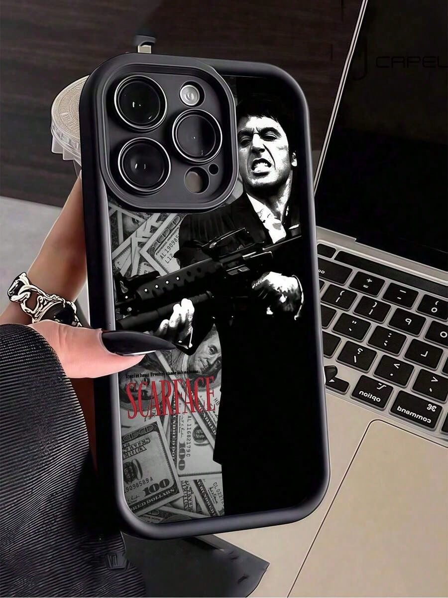 Anime 1pc Black Dollar Bill Gangster Graphic Full Coverage TPU Shockproof Phone Case Compatible With Apple 16, 15, 14, 13, 12, 11 Pro Max And Series