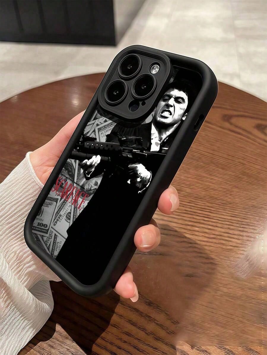 Anime 1pc Black Dollar Bill Gangster Graphic Full Coverage TPU Shockproof Phone Case Compatible With Apple 16, 15, 14, 13, 12, 11 Pro Max And Series