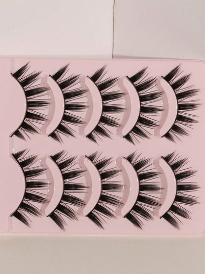 Anime Manga False Eyelashes 5 Pairs Set- Natural Wispy Fluffy Spiky Doll Lashes For Cartoon Makeup & Cosplay European, American, And Japanese Styles
