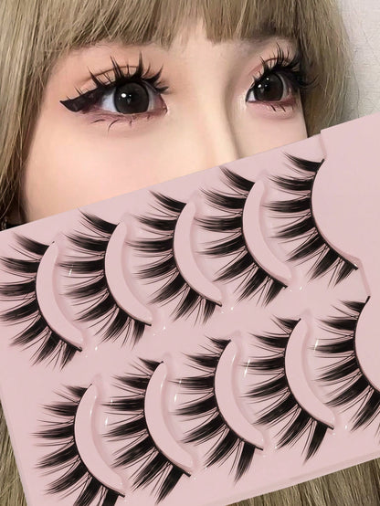 Anime Manga False Eyelashes 5 Pairs Set- Natural Wispy Fluffy Spiky Doll Lashes For Cartoon Makeup & Cosplay European, American, And Japanese Styles