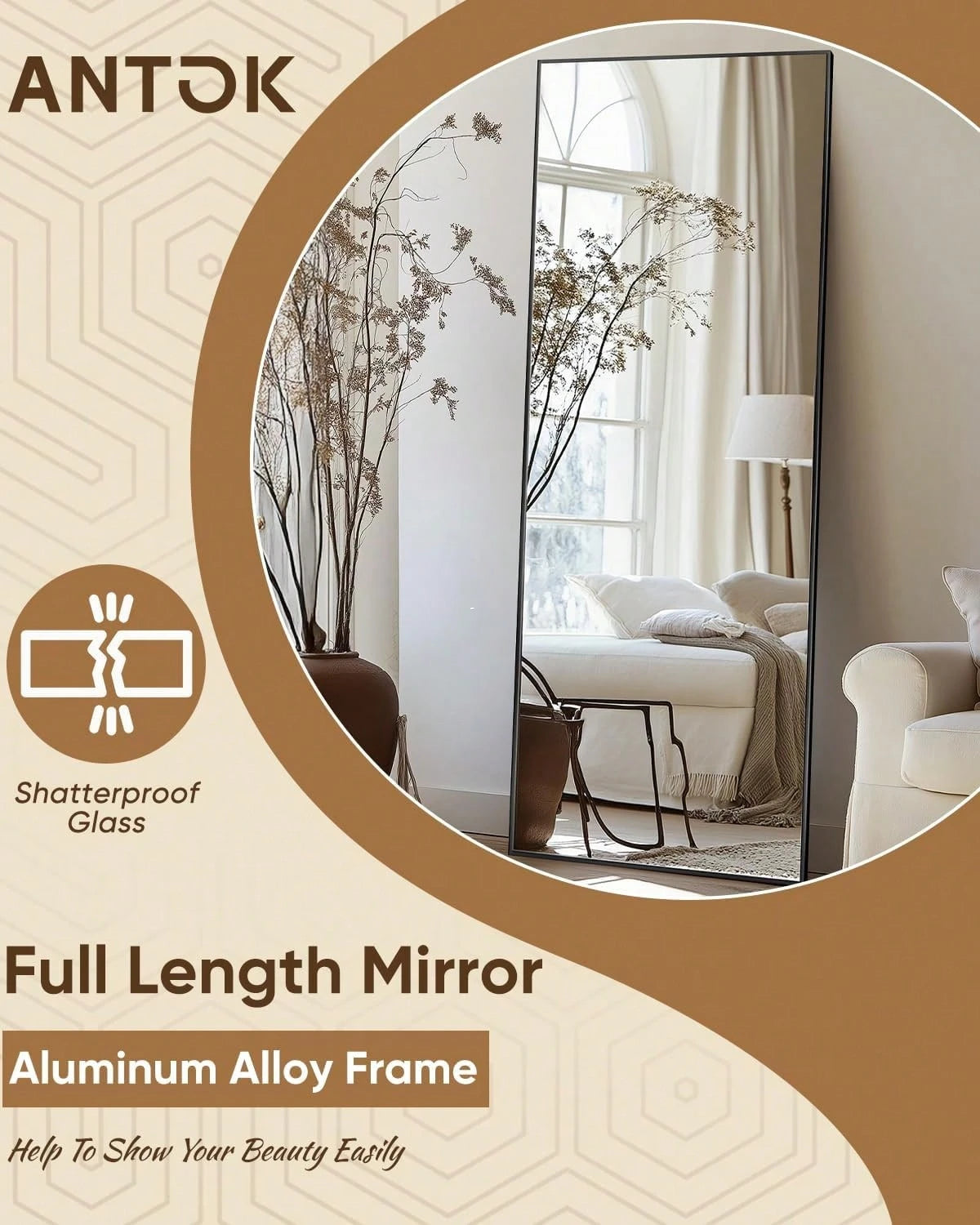 Antok Full Length Mirror, 58"X18" Floor Mirror, Floor Standing Freestanding Full Body Mirror With Stand For Bedroom, Hanging Mounted For Living Room Cloakroom