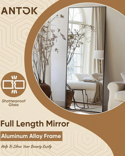 Antok Full Length Mirror, 58"X18" Floor Mirror, Floor Standing Freestanding Full Body Mirror With Stand For Bedroom, Hanging Mounted For Living Room Cloakroom