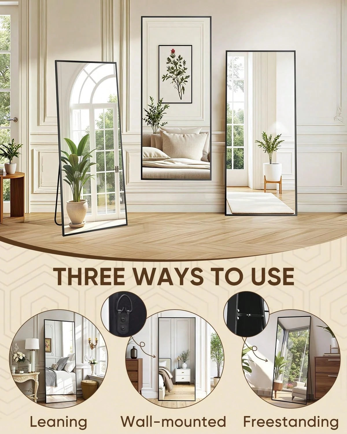 Antok Full Length Mirror, 58"X18" Floor Mirror, Floor Standing Freestanding Full Body Mirror With Stand For Bedroom, Hanging Mounted For Living Room Cloakroom