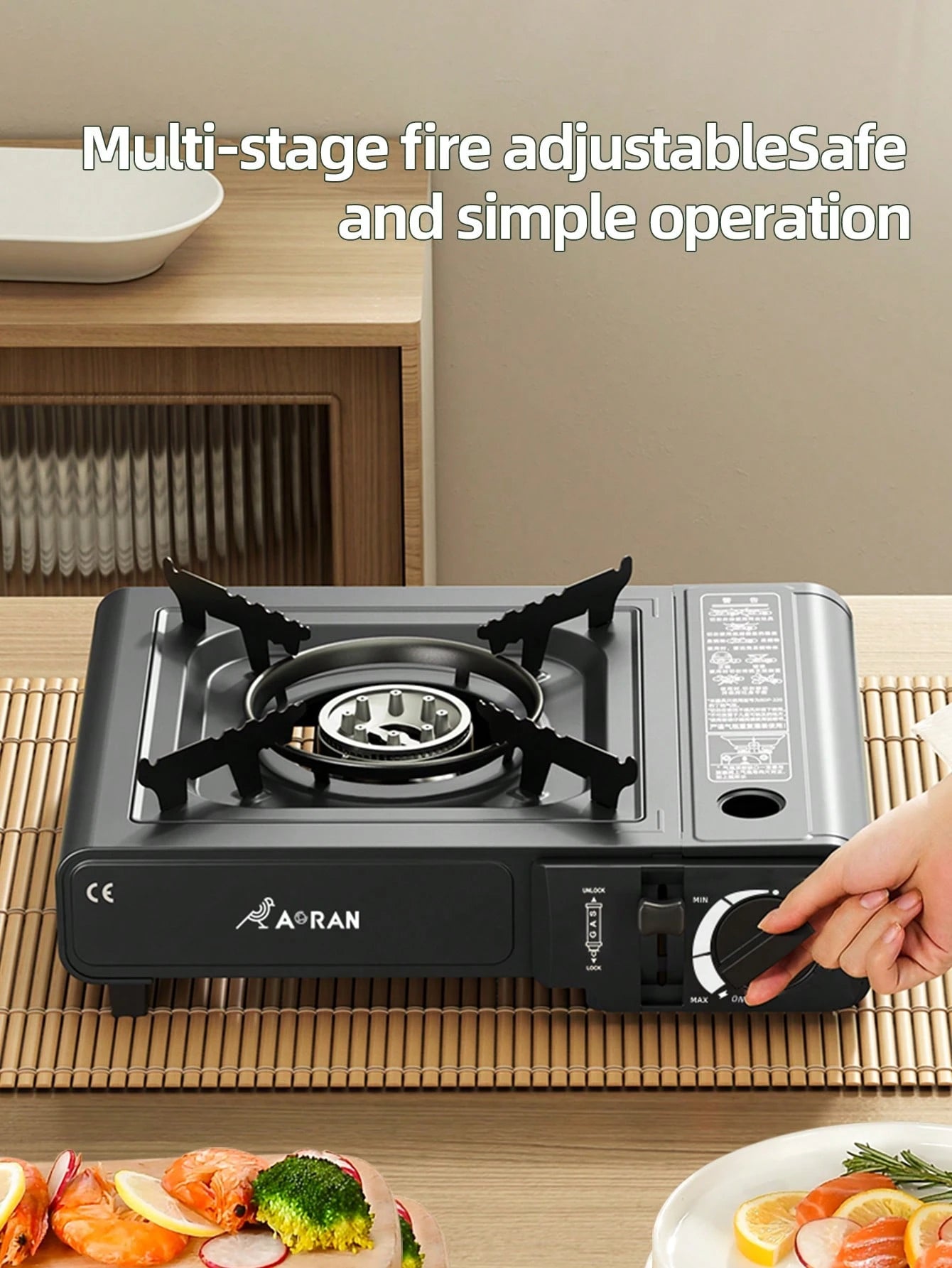 AORAN Portable Cassette Stove, High-Power Butane Stove With Safety Lock, Perfect For Camping, Hiking, And Backyard Barbecue