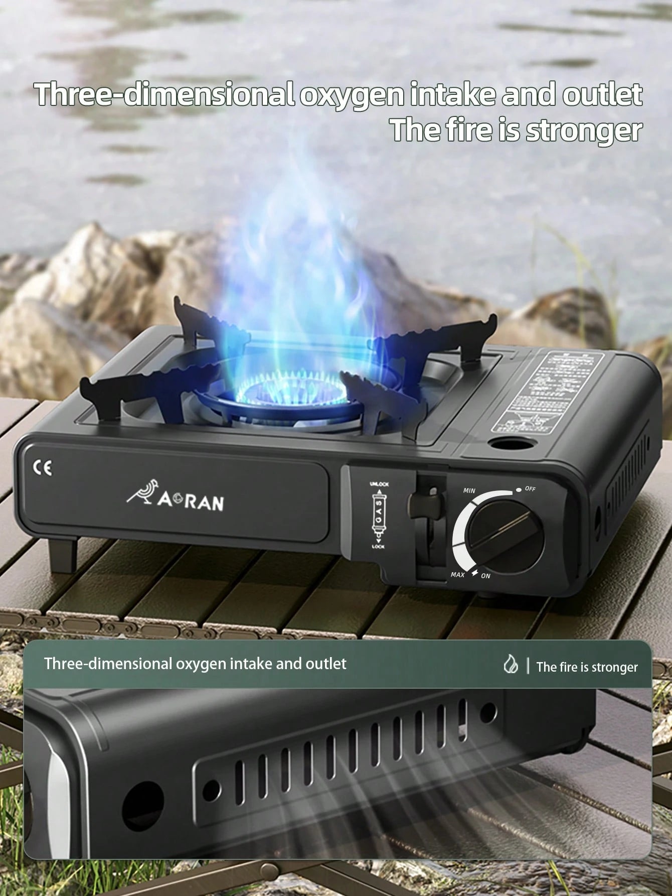 AORAN Portable Cassette Stove, High-Power Butane Stove With Safety Lock, Perfect For Camping, Hiking, And Backyard Barbecue