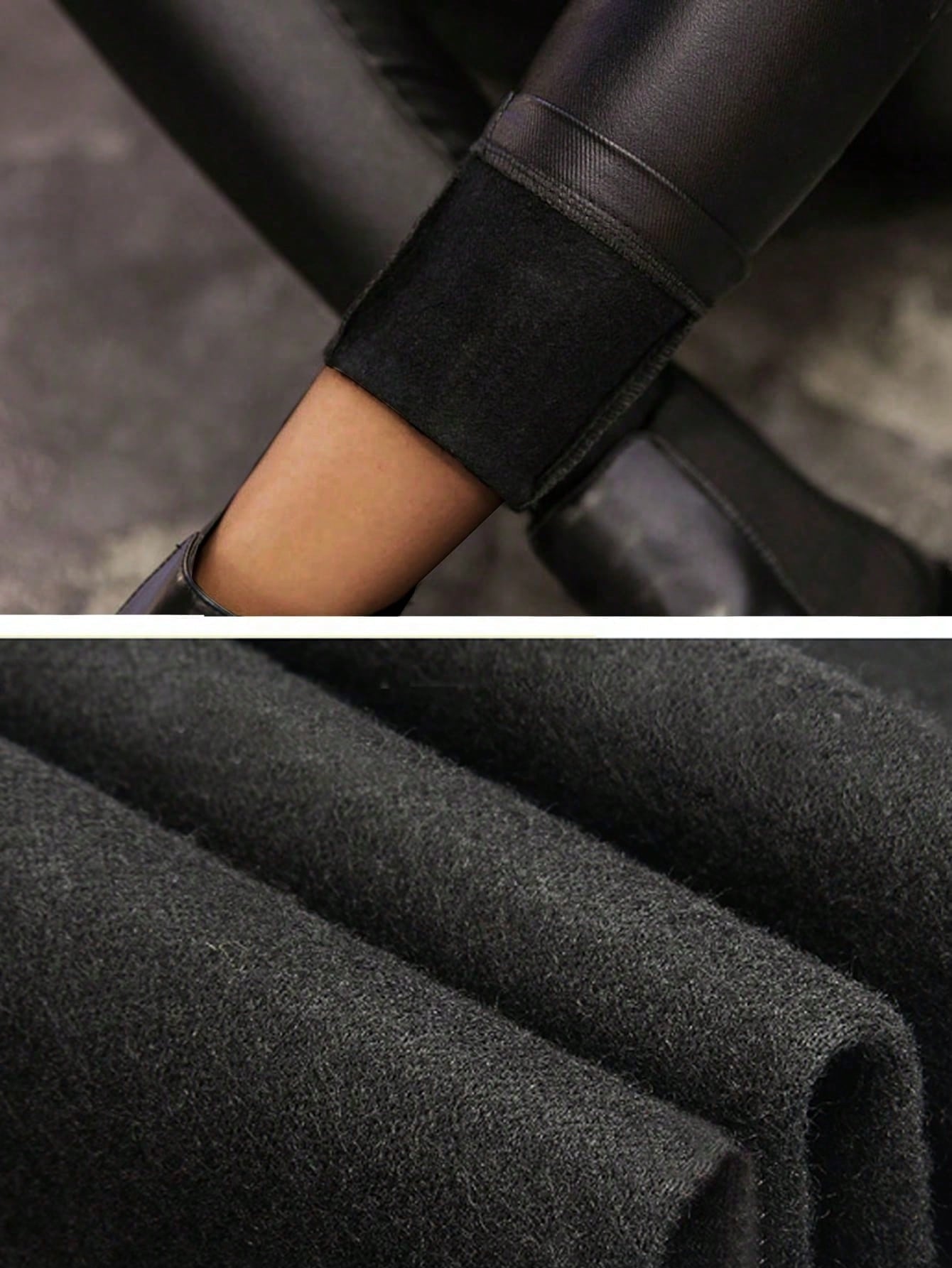 Apperloth A Women's Matte PU Leather Warm Lined Pants, Elastic Slim Fit High Waist Tapered Leg, Slanted Pockets Design, Suitable For Casual, Party, Rave Wear