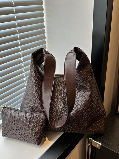 Artsy Woven Minimalist Tote Bag, 2024 Fashion Retro Casual Design Chic Large Capacity Shoulder Crossbody Bag For Women, Cross-Border E-Commerce
