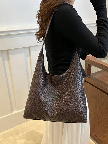 Artsy Woven Minimalist Tote Bag, 2024 Fashion Retro Casual Design Chic Large Capacity Shoulder Crossbody Bag For Women, Cross-Border E-Commerce
