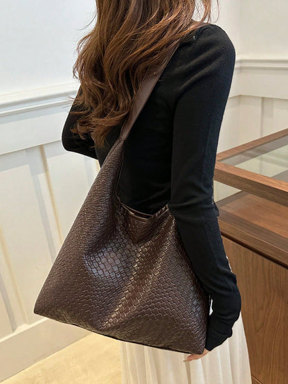 Artsy Woven Minimalist Tote Bag, 2024 Fashion Retro Casual Design Chic Large Capacity Shoulder Crossbody Bag For Women, Cross-Border E-Commerce