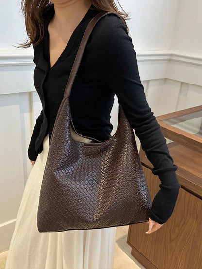 Artsy Woven Minimalist Tote Bag, 2024 Fashion Retro Casual Design Chic Large Capacity Shoulder Crossbody Bag For Women, Cross-Border E-Commerce