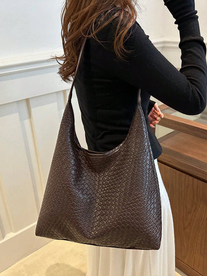 Artsy Woven Minimalist Tote Bag, 2024 Fashion Retro Casual Design Chic Large Capacity Shoulder Crossbody Bag For Women, Cross-Border E-Commerce