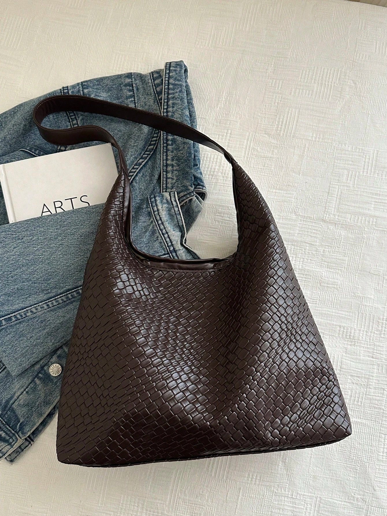 Artsy Woven Minimalist Tote Bag, 2024 Fashion Retro Casual Design Chic Large Capacity Shoulder Crossbody Bag For Women, Cross-Border E-Commerce