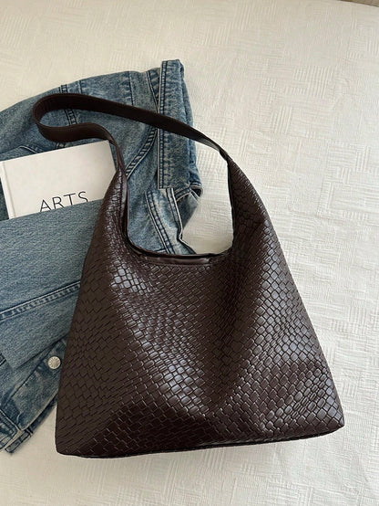 Artsy Woven Minimalist Tote Bag, 2024 Fashion Retro Casual Design Chic Large Capacity Shoulder Crossbody Bag For Women, Cross-Border E-Commerce