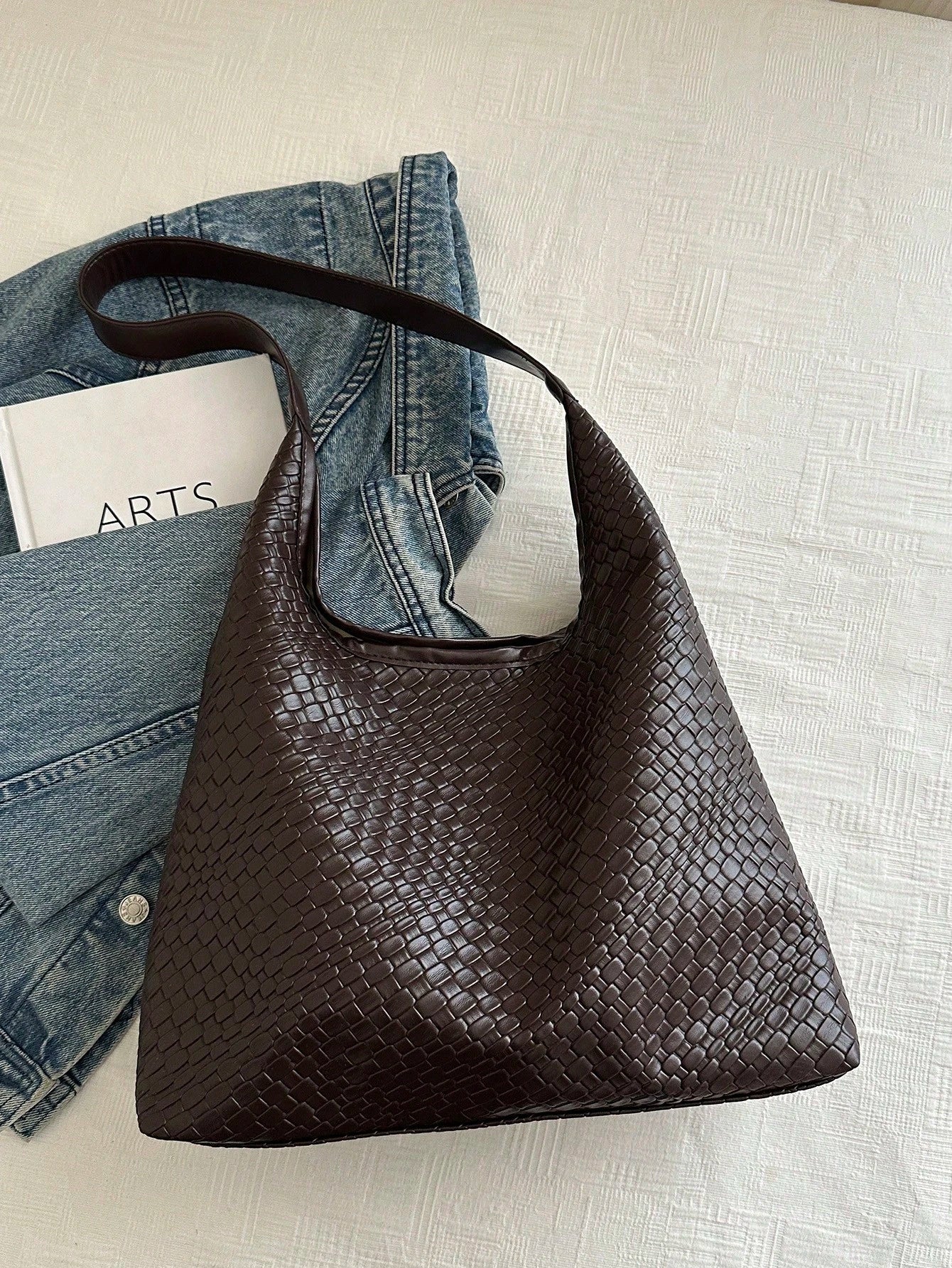Artsy Woven Minimalist Tote Bag, 2024 Fashion Retro Casual Design Chic Large Capacity Shoulder Crossbody Bag For Women, Cross-Border E-Commerce