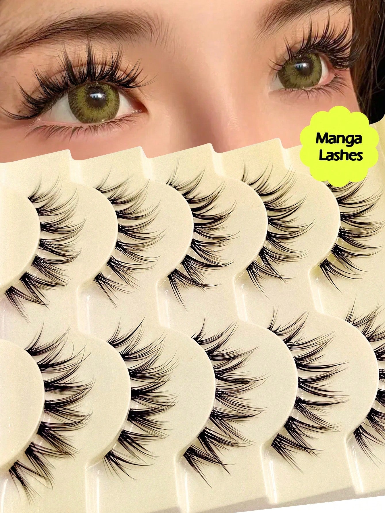 Asiteo 5 Pairs Cartoon Fish Tail False Eyelashes- Natural Thin Transparent Lash Band, Cartoon Style Design- Lightweight & Comfortable, Anime Inspired- Create Bright Eye Makeup Look, Daily Wear Fals
