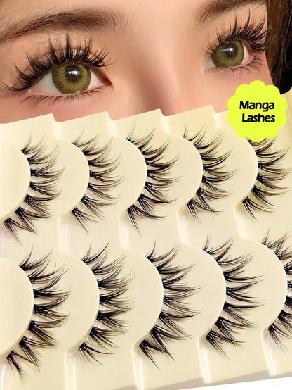 Asiteo 5 Pairs Cartoon Fish Tail False Eyelashes- Natural Thin Transparent Lash Band, Cartoon Style Design- Lightweight & Comfortable, Anime Inspired- Create Bright Eye Makeup Look, Daily Wear Fals