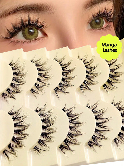Asiteo 5 Pairs Cartoon Fish Tail False Eyelashes- Natural Thin Transparent Lash Band, Cartoon Style Design- Lightweight & Comfortable, Anime Inspired- Create Bright Eye Makeup Look, Daily Wear Fals