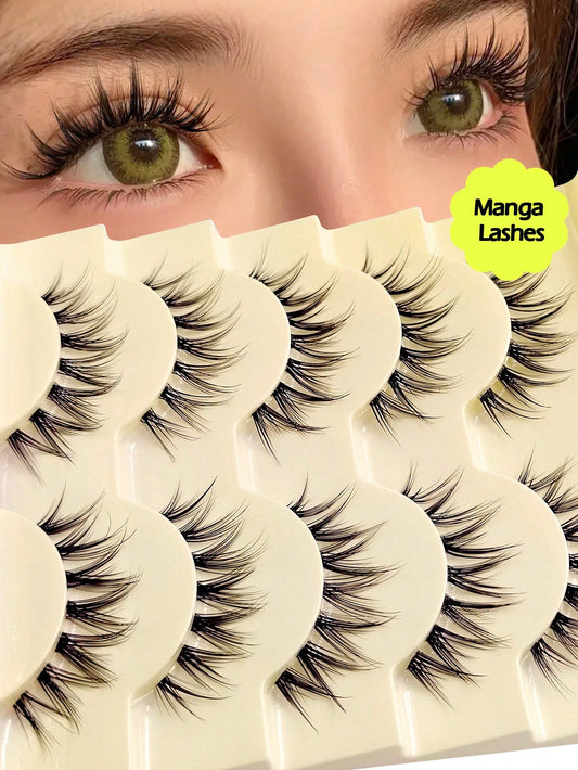 Asiteo 5 Pairs Cartoon Fish Tail False Eyelashes- Natural Thin Transparent Lash Band, Cartoon Style Design- Lightweight & Comfortable, Anime Inspired- Create Bright Eye Makeup Look, Daily Wear Fals
