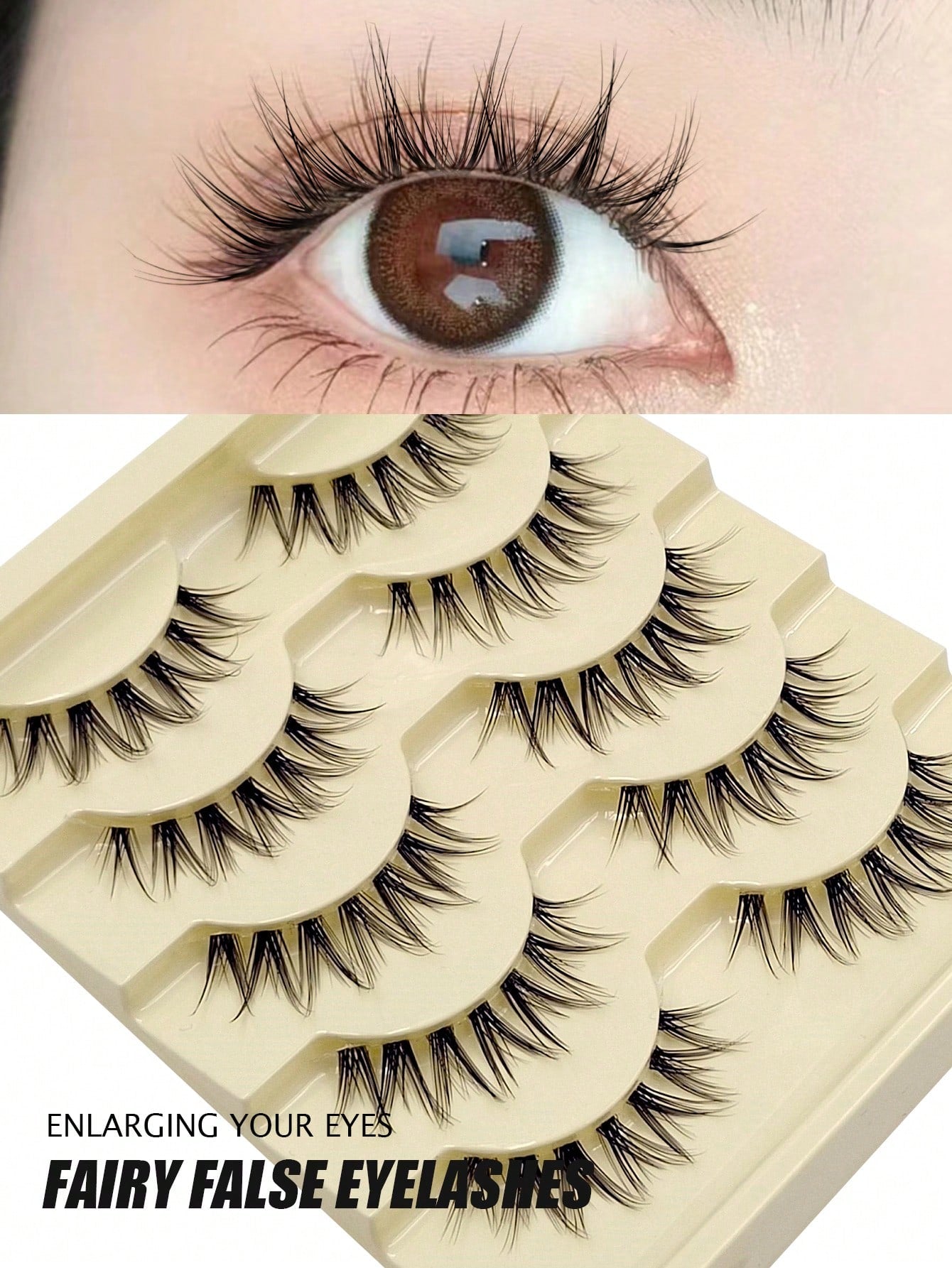 Asiteo 5 Pairs Cartoon Fish Tail False Eyelashes- Natural Thin Transparent Lash Band, Cartoon Style Design- Lightweight & Comfortable, Anime Inspired- Create Bright Eye Makeup Look, Daily Wear Fals