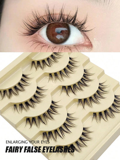 Asiteo 5 Pairs Cartoon Fish Tail False Eyelashes- Natural Thin Transparent Lash Band, Cartoon Style Design- Lightweight & Comfortable, Anime Inspired- Create Bright Eye Makeup Look, Daily Wear Fals