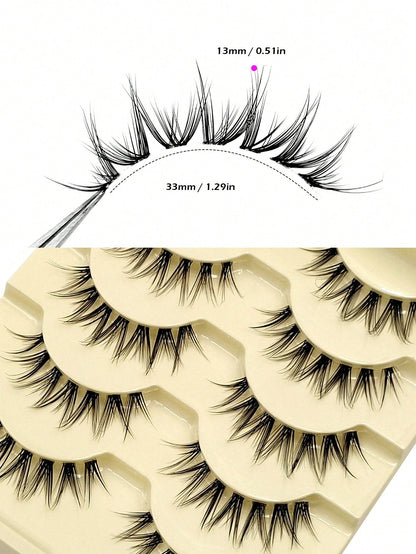 Asiteo 5 Pairs Cartoon Fish Tail False Eyelashes- Natural Thin Transparent Lash Band, Cartoon Style Design- Lightweight & Comfortable, Anime Inspired- Create Bright Eye Makeup Look, Daily Wear Fals