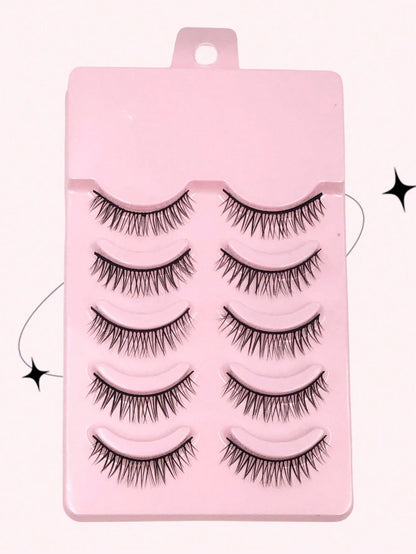 Asiteo 5 Pairs Manga Lash Natural Lightweight Criss-Cross Fairy Soft Short 3D Full Strip False Eyelashes