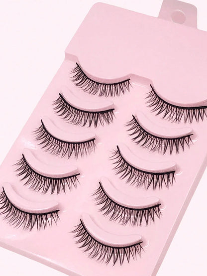 Asiteo 5 Pairs Manga Lash Natural Lightweight Criss-Cross Fairy Soft Short 3D Full Strip False Eyelashes