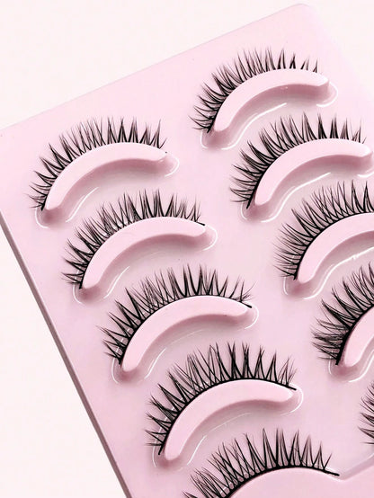 Asiteo 5 Pairs Manga Lash Natural Lightweight Criss-Cross Fairy Soft Short 3D Full Strip False Eyelashes